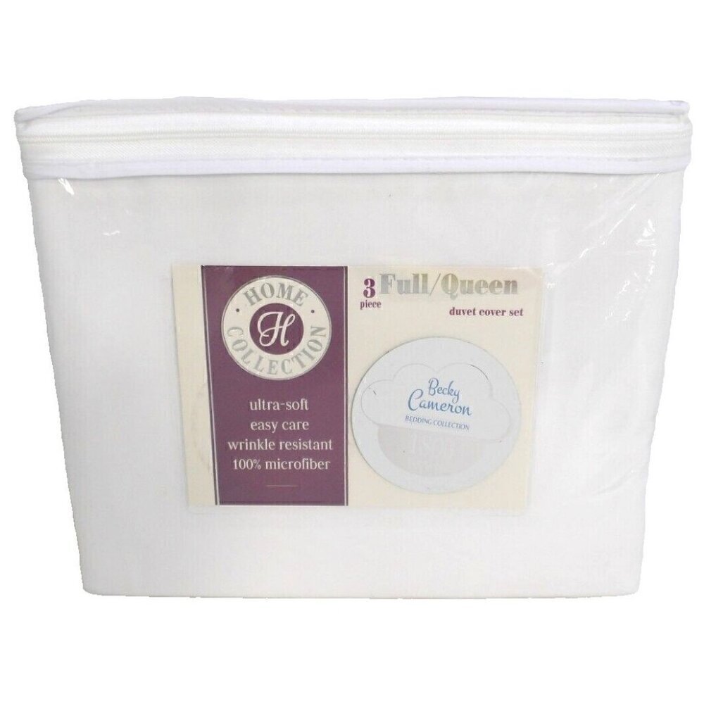 BECKY CAMERON Home Collection 1800 FULL / QUEEN White Duvet Cover & 2 Shams NEW